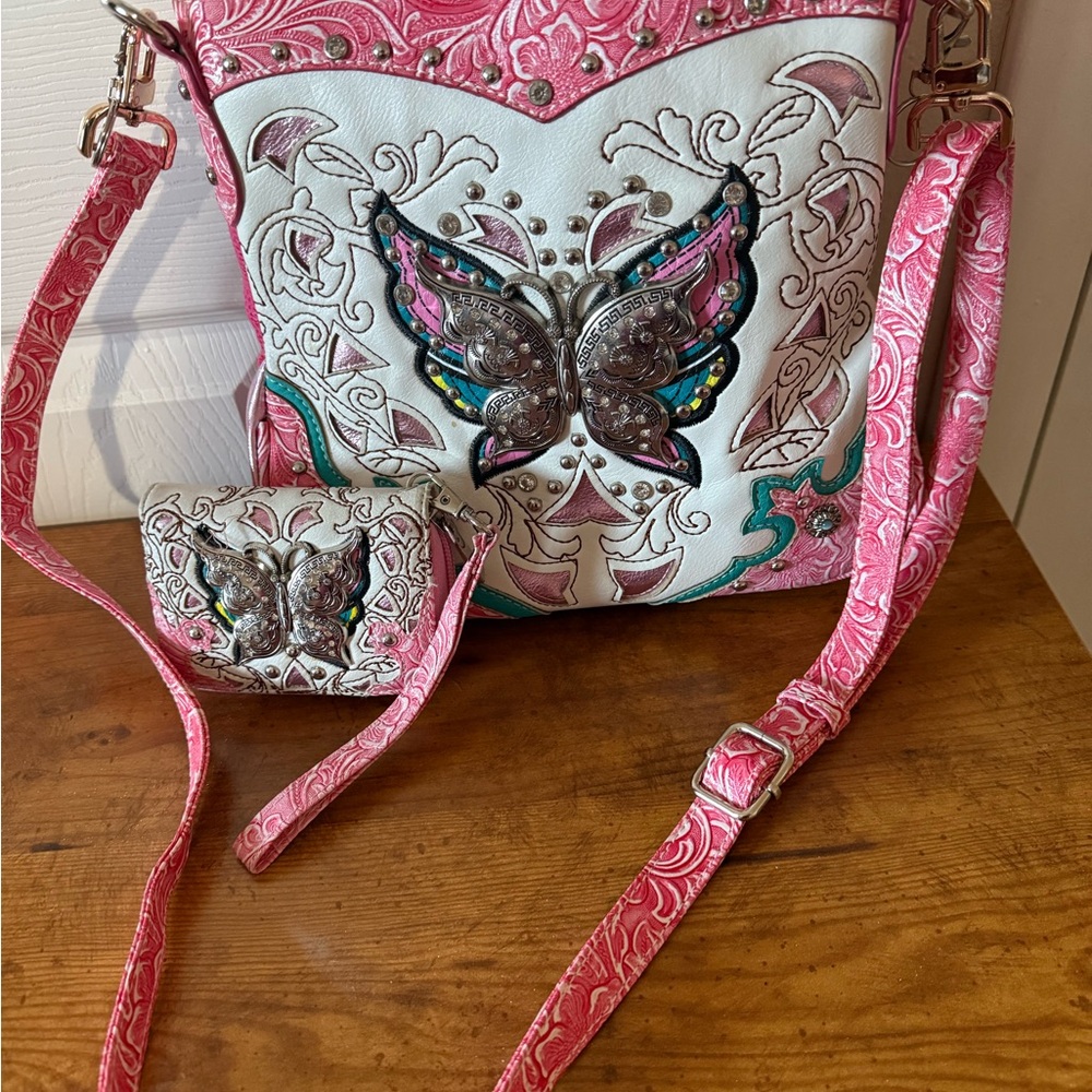 Pink and White Butterfly CCP Bag Set